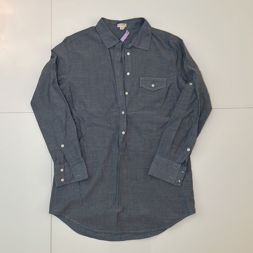 J.Crew Blue Button Down Dress Shirt Tunic Size XS